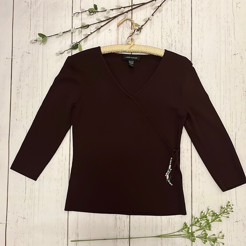 𝅺CABLE & Gauge 3/4 Sleeve V Neck Tee